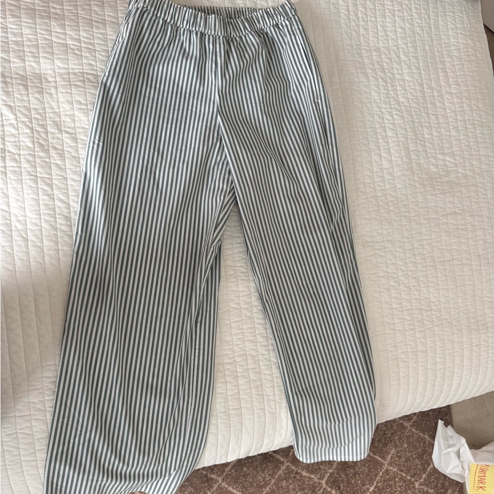Hollister Green and White Striped Wide Leg Sleep Pants